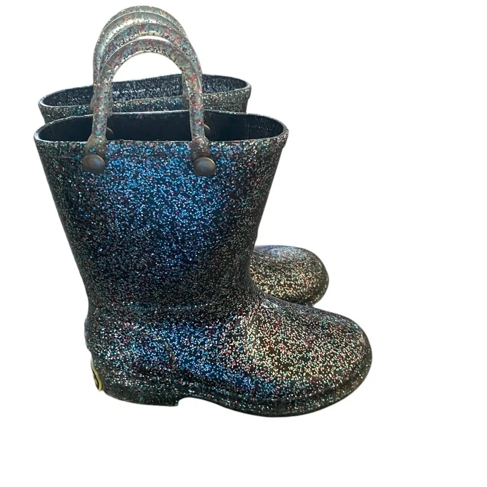 Western Chief black rainbow KIDS GLITTER RAIN BOOTS Winter Rubber Outdoor shoes